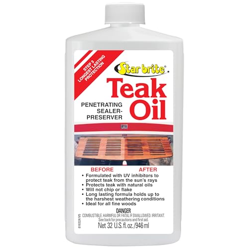 STAR BRITE Teak Oil - Long Lasting, Penetrating, Sealer & Preserver With UV Inhibitors - Marine Grade for the Harshest Weather Conditions 32 OZ (081632)