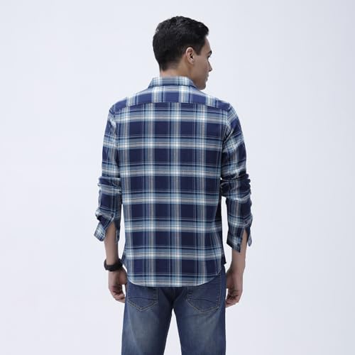 Image of BASICS 100% Cotton Checked Shirt for Men | Slim Fit | Everyday Smart Casual Wear | Full Sleeve