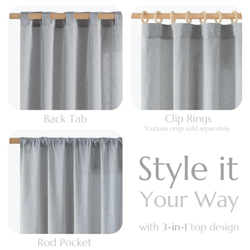 Image of jinchan Linen Curtains Light Filtering Back Tab 50x96 Inch 2 Panels Grey