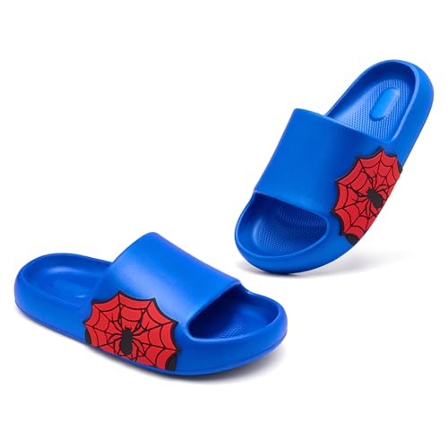 Image of Unoesone Kids Sliders Summer Beach Slippers,EVA Open Toe Boys Girls Sliders,Bathroom Pool Shower Anti-Slip Shoes for Kids Indoor Outdoor(Rblue Spider,12.5/13 UK)