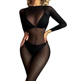 Psxixjsm Damen Bodystocking, Sexy Langarm Ganzkörper Catsuit Transparent Dessous, Full Body Stockings Bodysuit Rei ...