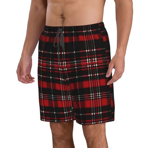 Red and Black Plaid Men's Swim Trunks Quick Dry Board Shorts with Pockets Casual Drawstring Beach Shorts2