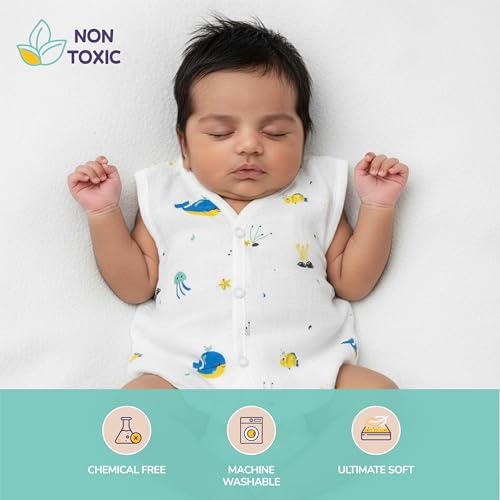 Image of Muslin Cotton Sleeveless Jabla -Baby Cloth for Newborn |Jhabla, Unisex Baby Vest for Boys Girls|Soft, Chemical Free, Breathable, Hypoallergenic Infant Clothing Essentials