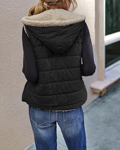 Womens Sherpa Fleece Full Zip Reversible Vest Warm Color Block Hoodie Outwear with Pocket2