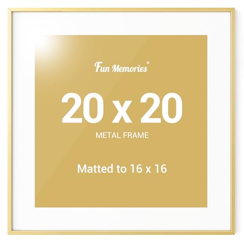 Fun Memories 20x20 Gold Photo Frame, 20x20 Aluminum Picture Frames Matted to 16x16- Square Photo Frame, Wall Hook Hanging Hardware Included- Gold, Set of 1