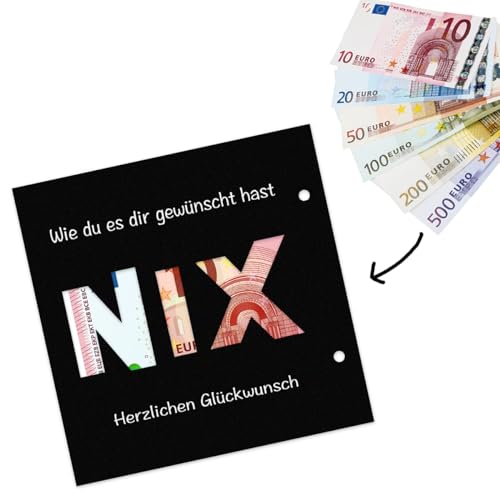 JOYEASE Geldgeschenk Verpackung mit Umschlägen als Grußkarte NIX - Nichts gewünscht für Geburtstag Reisen Urlaub Hochzeit - Individuelles Lustige Geschenke für Männer und Frauen