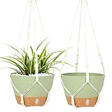QCQHDU Hanging Planters for Indoor Plants,2 Pack Macrame Plant Hanger with Pots with Cotton Rope,Han