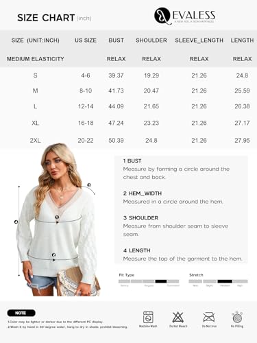 Evaless DJ5W2723019-1-XL Womens Long Sleeve Sweaters Fall 2024 Trendy Sexy Lace V Neck Knit Drop Shoulder Winter Oversized Pullover Sweater Jumper Tops White X-Large thumb #5