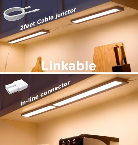 Image of Under Cabinet Lighting Plug in,9W 120V 3 Color 3000K /4000K /5000K,3 Brightness,Super Bright,Ultra Thin Under Counter Lights for Kitchen,Linkable LED Cabinet Light(16inch,Bronze,1Pack)