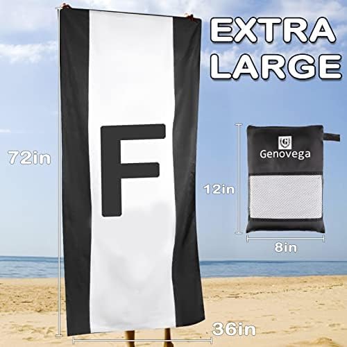 Oversized Monogrammed Microfiber Thin Lightweight Beach Towel — Compact Sandproof Quick Dry Extra Large Packable Clearance Towel — Personalized Customized Gifts for Friends Men Women Adults (Letter F, Black White, F)