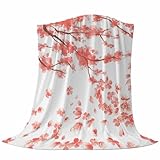Singingin Ultra Soft Flannel Fleece Bed Blanket Cherry Blossom Throw Blanket All Season Warm Fuzzy Light Weight Cozy Plush Blankets for Living Room/Bedroom 40x50in