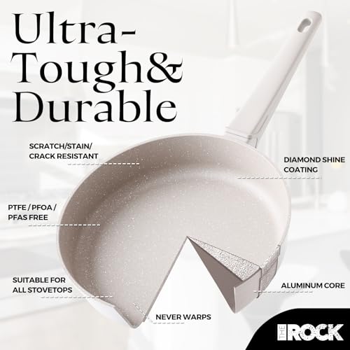 THE ROCK SOHO 11-Inch Non Stick Frying Pan with Lid–Nothing Sticks, Never Warps, Lasts Longer, Ceramic Non Toxic Skillet with Heat-Resistant Handle, PTFE PFOA&PFAS Free, Dishwasher Safe, Cream by THE ROCK - Used condition - Image 4