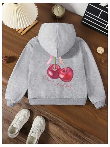 SweatyRocks Girl's Cherry Graphic Hoodie Long Sleeve Cute Hooded Sweatshirt Fall Outfits2