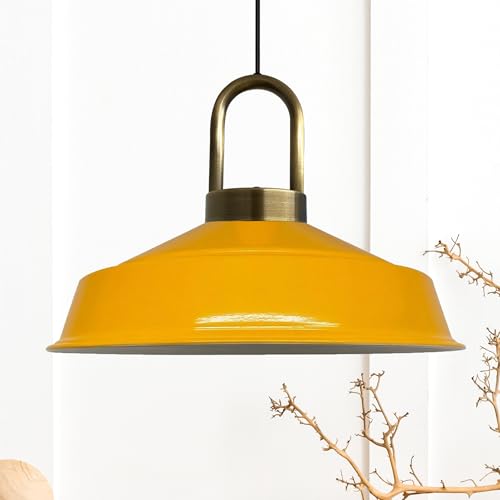 bamyum Asletl - Lámpara de techo vintage industrial, 40 cm de diámetro, lámpara de techo, lámpara vintage, lámpara de techo industrial, color amarillo oscuro