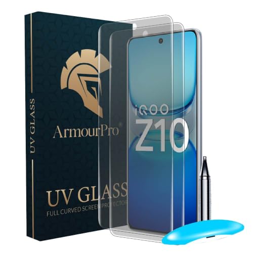 Image of ArmourPro Matte UV Tempered Glass for IQOO Z10R and IQOO Z10, 2 Pack | Anti-Glare Curved Screen Protector, 9H Scratch Resistant, Fingerprint Compatible, Case-Friendly