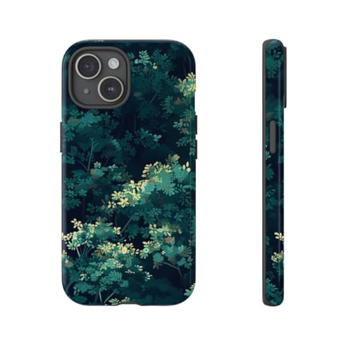 Coque feuillage vert foncé iPhone 15 pour un style végétal