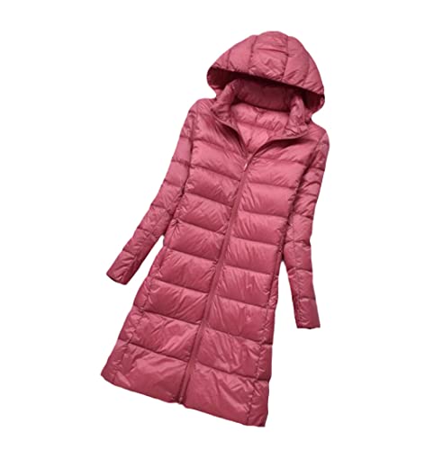 Doudoune d'hiver longue pour femme en rose 4XL avec capuche