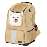 Petsfit Pet Dog Carrier Backpack with Upgraded Weight Reduction Design, Cat Dog Backpack with Large Ventilations, Easy-Fit for Traveling Hiking Camping for Small Medium Dogs and Cat, Khaki