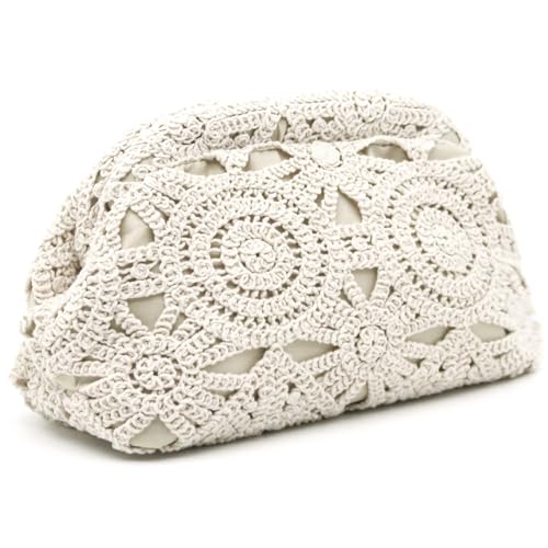 Crbeqabe Summer Clutch Purses for Women Cloud Dumpling Pouch Woven Clutch Crochet Beach Bag Evening Handbag