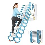 12 Steps Attic Ladder, 10.17FT 881.85Lbs Telescoping Attic Ladder with Pull Down System Wall-Mounted Hidden Ceiling-Mounted Retractable Stairs w/PVC Base & Non-Slip Rubber Feet for Warehouses Roofs