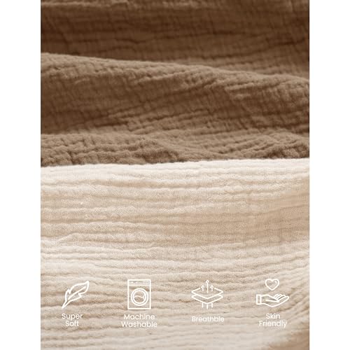 Image of Konssy Muslin Mini Crib Sheets, 100% Soft Cotton Pack and Play Sheets for Pack N Play Mattress, Playard Baby Crib Sheets for Baby Girls(Brown, Cream)