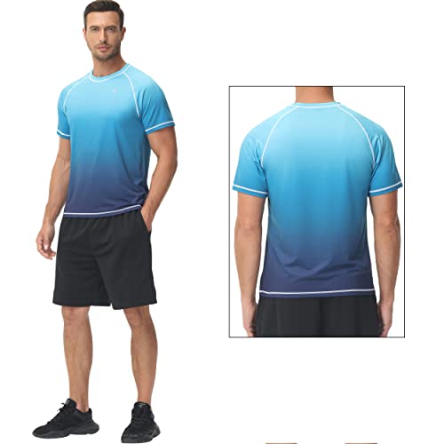 Satankud Rash Guard For Men Upf 50+ Swim Shirt Short Sleeve Sun Shirts Beach Swimwear Fishing Hiking Workout Tee (Blue Gradient,Medium) #TOP1