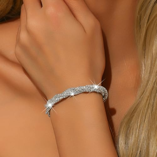 MIFYNN Rhinestone Bracelet for Women Elegant Crystal Stretch Bracelet Sparkling Cubic Zirconia Bracelets Prom Party Wedding Bangles Jewelry for Women2