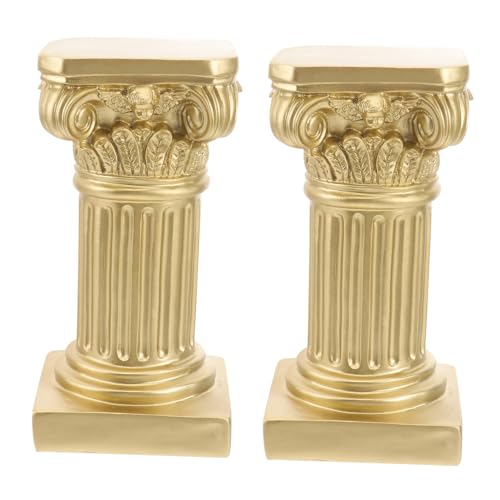 LIFKOME 2 pezzi Statua Colonna Romana in Resina Decorazione Interni ed Esterni Elegante Soprammobile Dorato per Matrimonio e Casa Design Classico Europeo