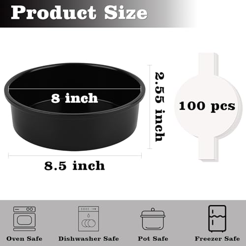 HUAKENER 8 Inch Cake Pan - Set of 3 Round Cake Pans with 100 Pieces Parchment Paper, Non-Stick Cake Baking Pans, Dishwasher Safe by HUAKENER - Image 3