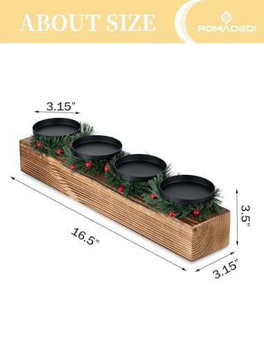 Romadedi クリスマスキャンドルホルダーセンターピースセット - ファームハウス パインウッドキャンドルホルダー ミニリース付き ホリデーダイニングテーブル装飾 クリスマス 冬 素朴なホームデコレーション ギフト 16.5インチ [2]