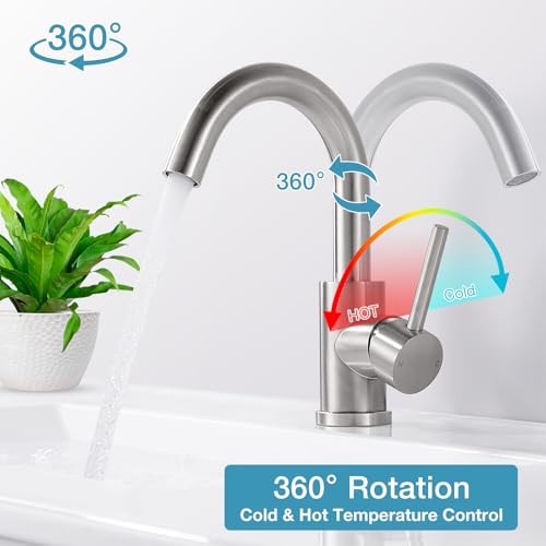 Modern Basin Mixer Tap 360° Swivel Bathroom Sink Taps, Stainless Steel Single Lever Bathroom Sink Tap Mixer - Image 4
