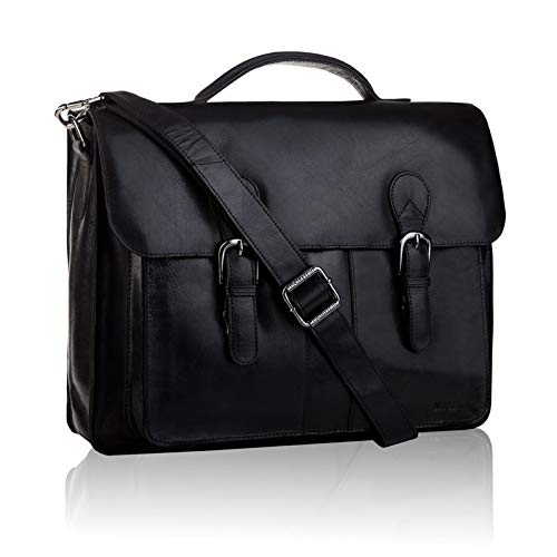 BETLEWSKI Bolso bandolera de piel para hombre, para trabajo, viajes, vida cotidiana, aspecto vintage, 33 x 39 x 14 cm, color negro