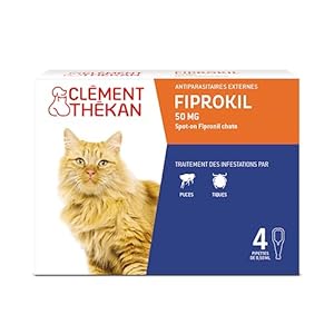 Clément Thékan – Anti-puces et Anti-tiques pour Chats – 4 pipettes Fiprokil (50mg)