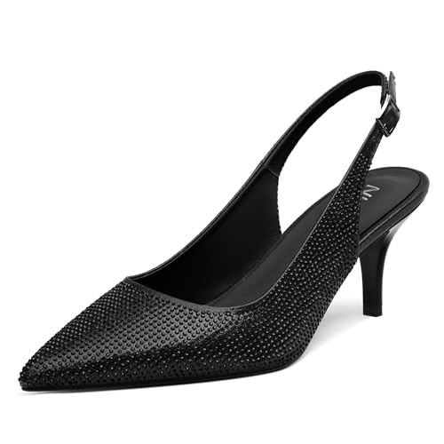 NUMALEO Slingback Heels for Women Pointed Close Toe Kitten Heels Patent Pumps Dress Party Comfy Stiletto 2.5 Inch Dress Shoes