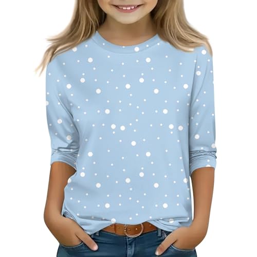 Toddler Girls 3/4 Sleeve Crewneck Shirts Summer Tops Cute Polka Dots T Shirts Blouses Trendy Preppy Clothes for Teen Girls3