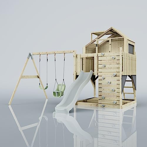 PolarPlay Kids Climbing Tower & Playhouse - Swing Saga Mist