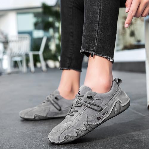 Classic Italian Handmade Suede Anti-Slip Sneakers with Elastic Band for Womens Slip-on Outdoor Non Slip Low Top Hiking Sport Walking Casual Beck Shoes (Sand Color,9)