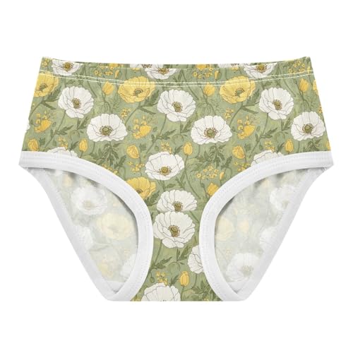 Joisal Art White Yellow Green Flowers Panties for Girl Girls Underwear Toddler Cotton Bright Briefs Girls Undies 2t