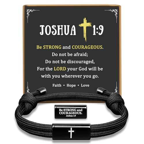 PEALICIOUS Joshua 1 9 Cross Bracelet for Men, Valentines Gifts