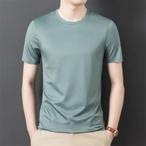 Men Summer Solid Regular O-Neck Breathable Short Sleeve Pullover Black M by Generic - Image 3