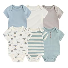 Baby Bodysuit 6-piece Solid/Gray Blue/Dinosaur