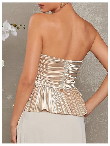WDIRARA Women's Pleated Strapless Satin Tube Top Party Cocktail Sleeveless Bandeau Tops2