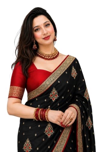 Image of Women's Glory Banarasi Satin Silk Saree with Embroidery Design