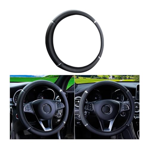 CGEAMDY Funda de Volante para Coche, Impermeable, Funda de Volante de Piel elástica, Volante Antideslizante para vehículos, Accesorios de Volante universales con diámetro de 37-38cm (Negro)