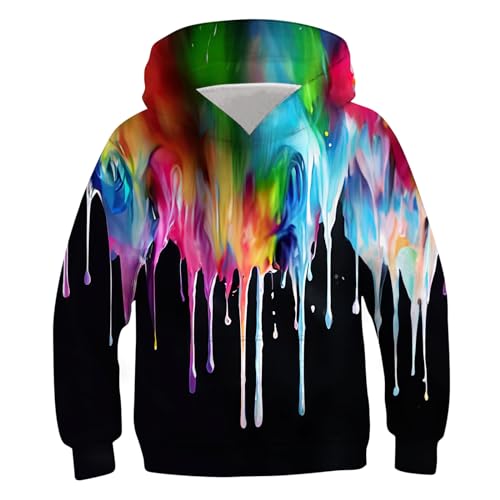 RAISEVERN Boys Hoodies Splashing Black Kids Jumpers Pullover Hoody Cool Girls 3D Print Hoodie Sweatshirt Funny Long Sleeve Cool Sport Outwear 8-10 Years, M