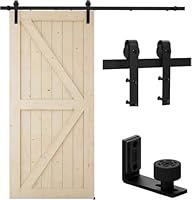 TSMST 200cm Schiebetürsystem Komplett-Set für Schiebetüren mit Bodenführung Schwarz Schienen-Kit Passend für eine einzelne Holztür, J-Form
