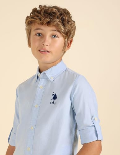 Image of U.S. Polo ASSN. Solid Cotton Shirt for Boys - Spread Collar, Long Sleeves, Regular Fit Shirt for Kids