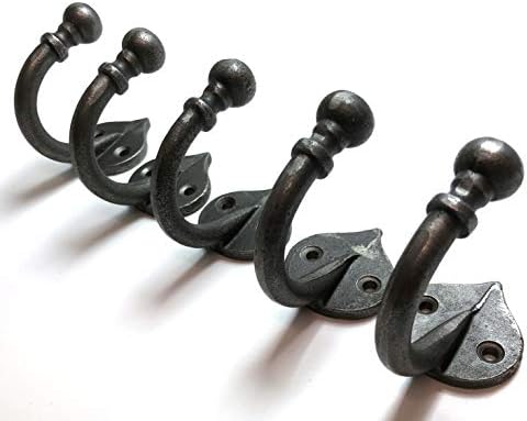 IRONMONGERY WORLD® 3050AI 5 X Ball TIP Antique Style Single Coat Hook CAST Iron Hanging Hook Hanger