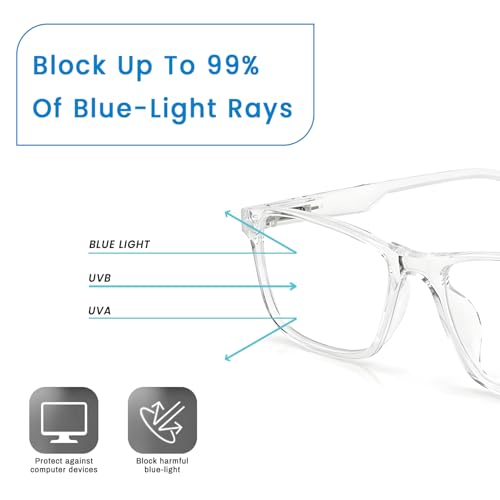 Image of UV Protection Glasses Blue Cut Blocking Harmful Rays Glasses for Men & Women Zero Power Computer Specs Eye Protection Lightweight Frame with Case & Cleaning Cloth