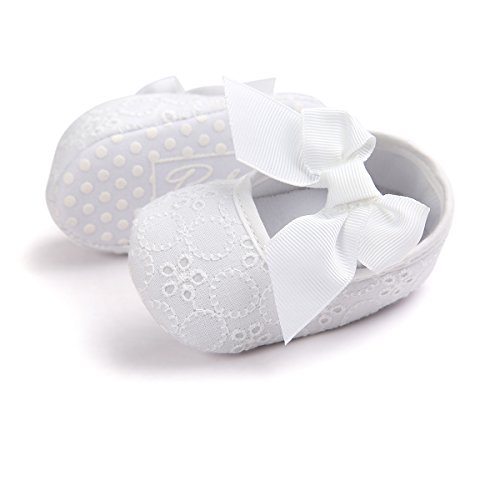 LACOFIA Scarpe da Battesimo neonata per Principessa Bowknot con Suola Morbida Antiscivolo Ballerine Bambina Bianco 6-12 Mesi